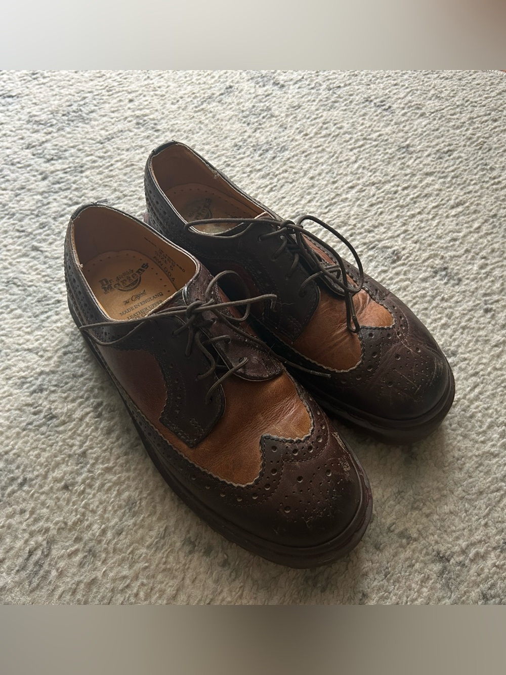 Dr. Doc Martens Vintage Brown Wingtip Leather Chunky Y2K Shoes 3989 Size 5